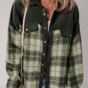 Forest Green Fleece and Corduroy Plaid Shacket Size XL
